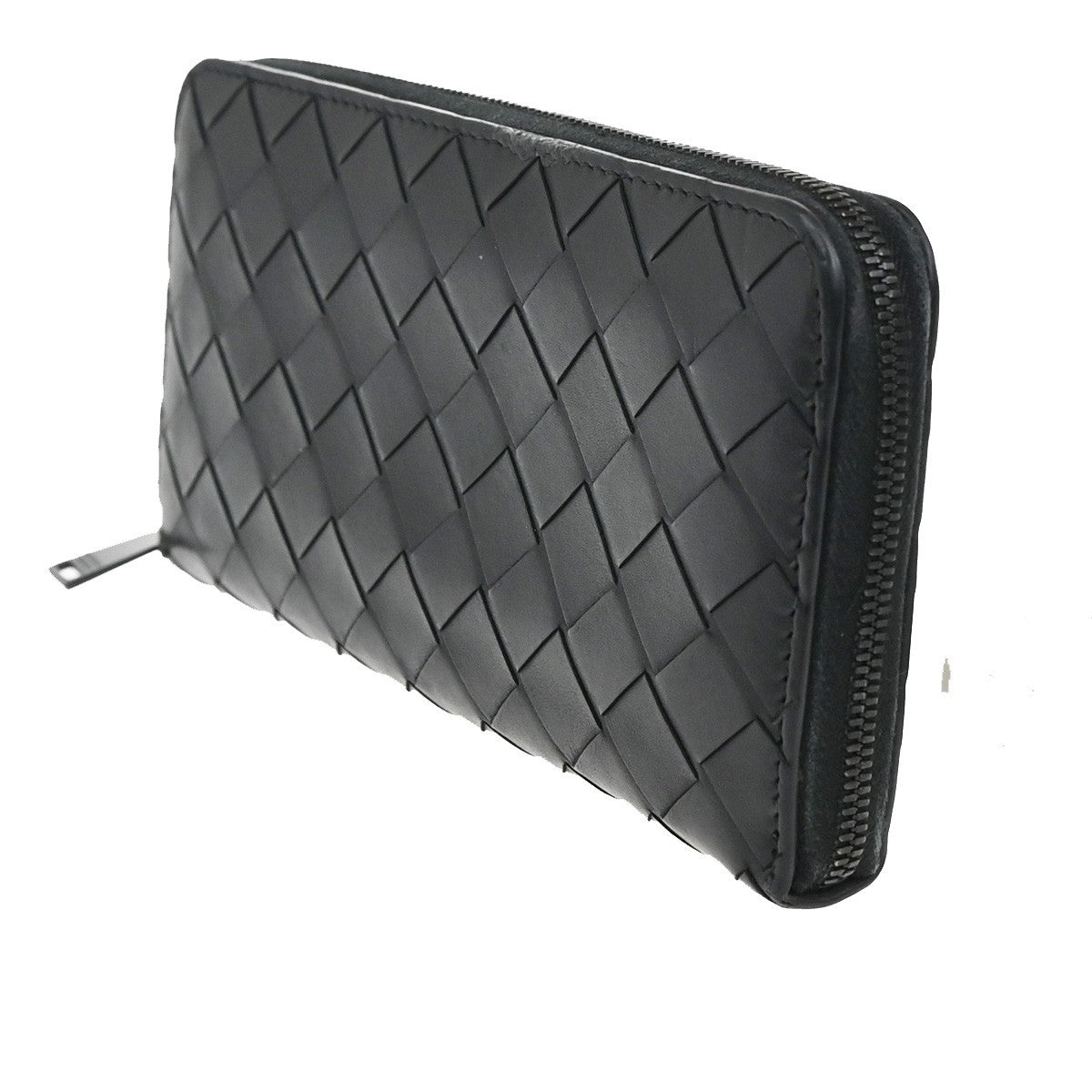 BOTTEGA VENETA Logo Intrecciato Zip Around Long Wallet Leather Black 65KC209