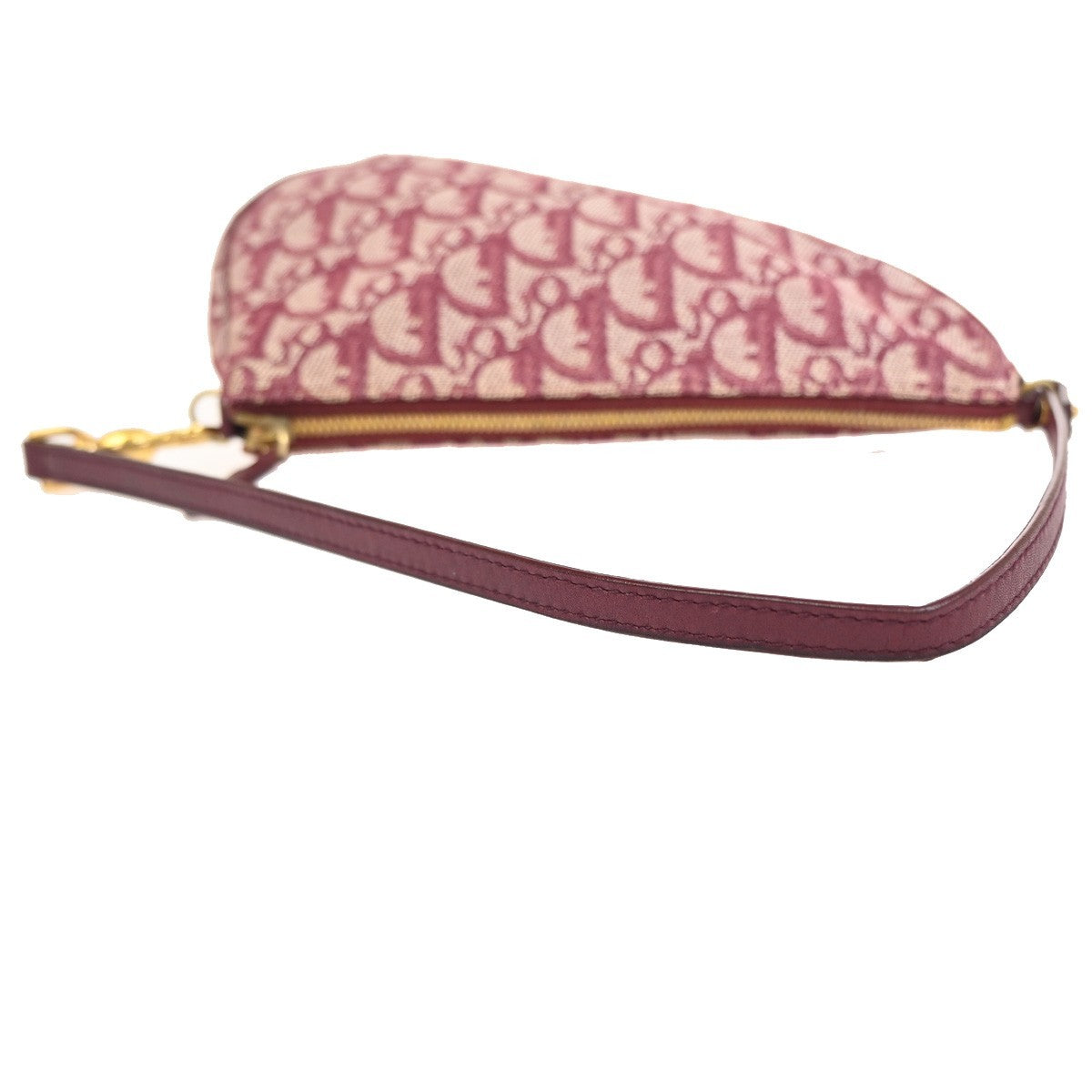 CHRISTIAN DIOR Trotter Pattern Saddle Shoulder Bag Canvas Leather Red 93ZA152