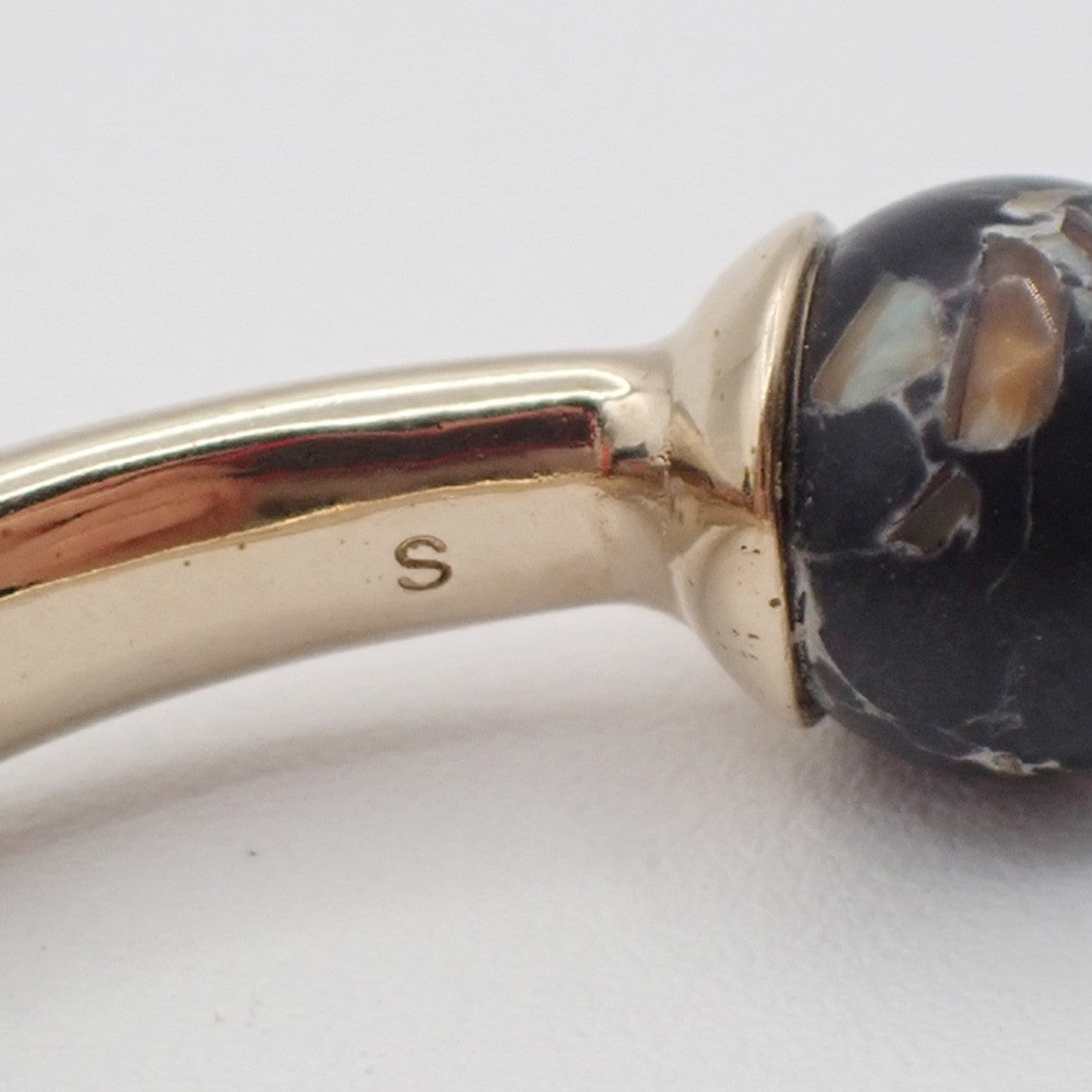 CHRISTIAN DIOR Logo Sphere Bangle Size S Black Enamel Gold 05KP448