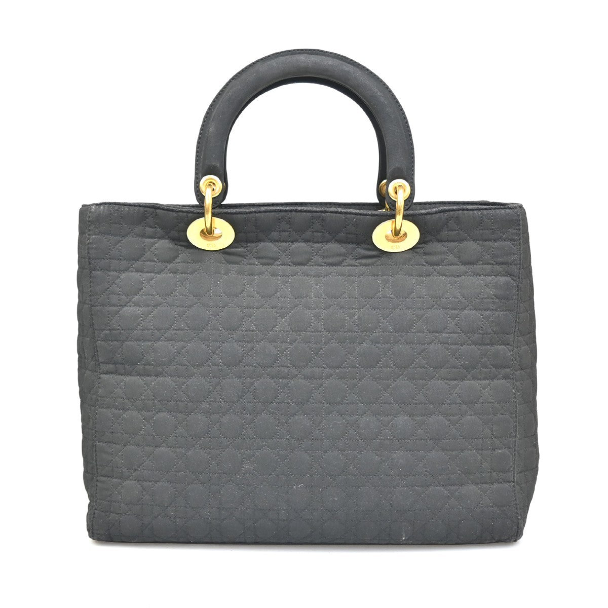 CHRISTIAN DIOR Logo Lady Cannage Hand Bag Nylon Leather Black GHW Italy 76ZA109