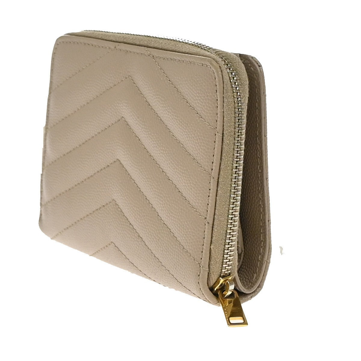 SAINT LAURENT YSL Logo Compact Bifold Wallet Leather Beige GHW Italy 38KB109