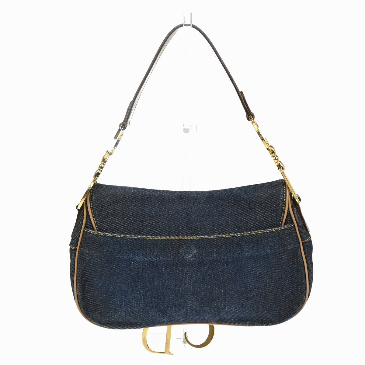 CHRISTIAN DIOR Double Saddle Denim Shoulder Bag Canvas Leather Blue 308RP166
