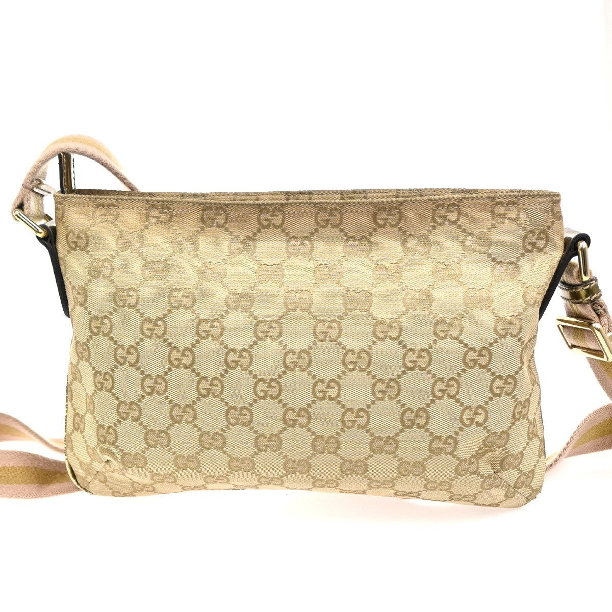 GUCCI Logo GG Pattern Crossbody Shoulder Bag Canvas Leather Beige GHW 04ZA149