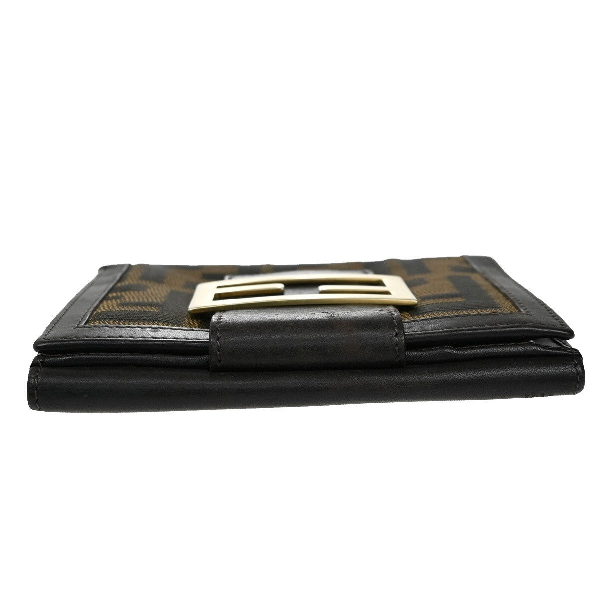 FENDI Logo Zucca Pattern Bifold Wallet Canvas Leather Brown Italy 08EE278