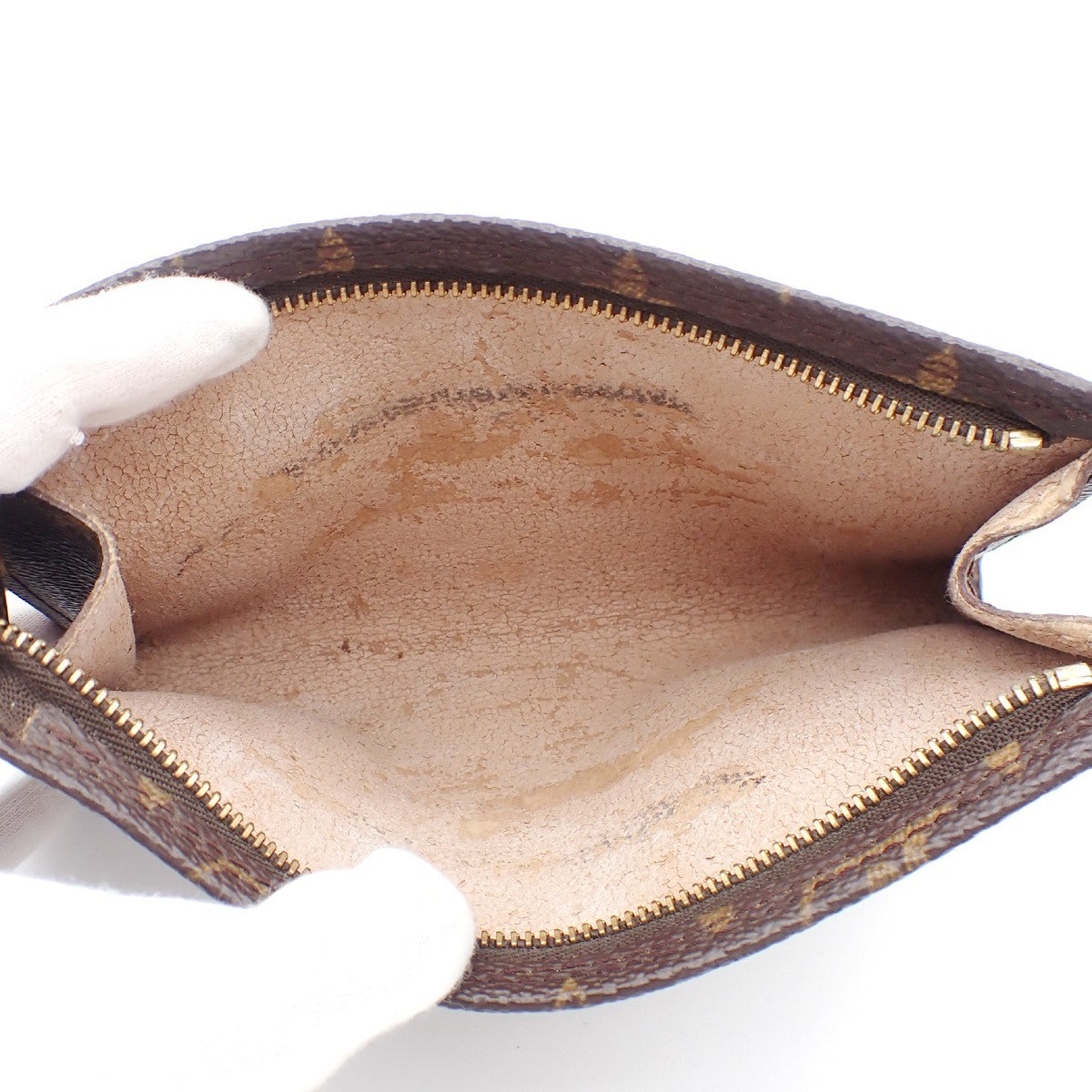 LOUIS VUITTON Logo BUCKET PM Pouch Bag Monogram Leather Brown France 05KC146