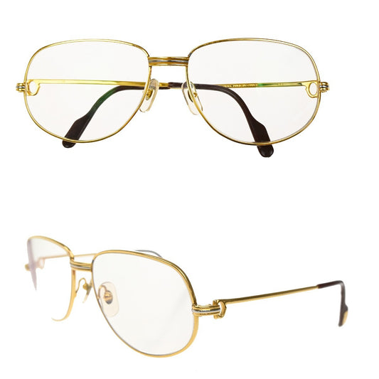 CARTIER Logos Trinity Glasses Eye Wear Metal Plastic Gold Bordeaux 38KB163