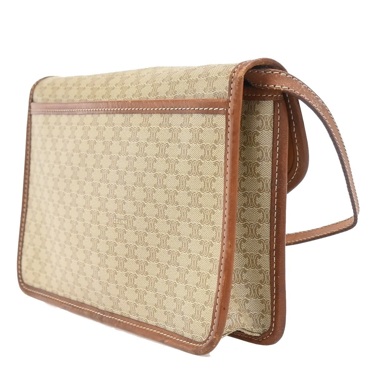 CELINE Logo Macadam Pattern Shoulder Bag PVC Leather Brown Italy 02EF821