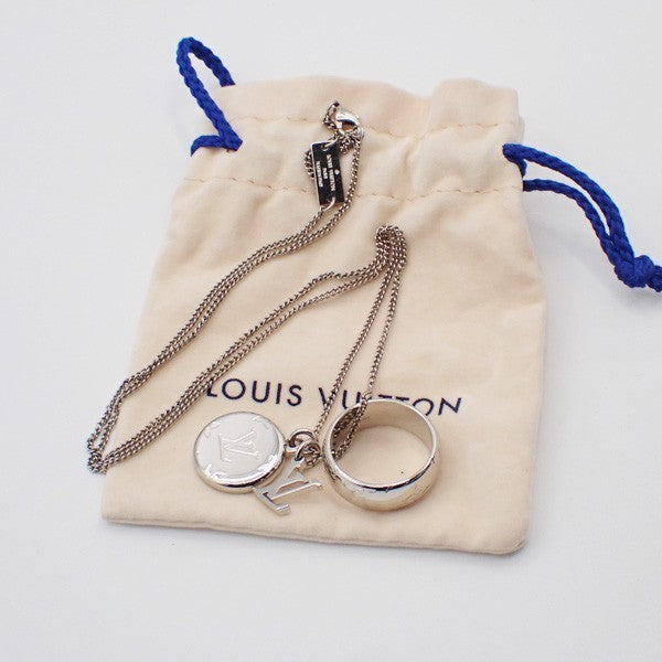 LOUIS VUITTON  Logo Ring Pendant Long Necklace Monogram SHW Italy M62485 34MA183