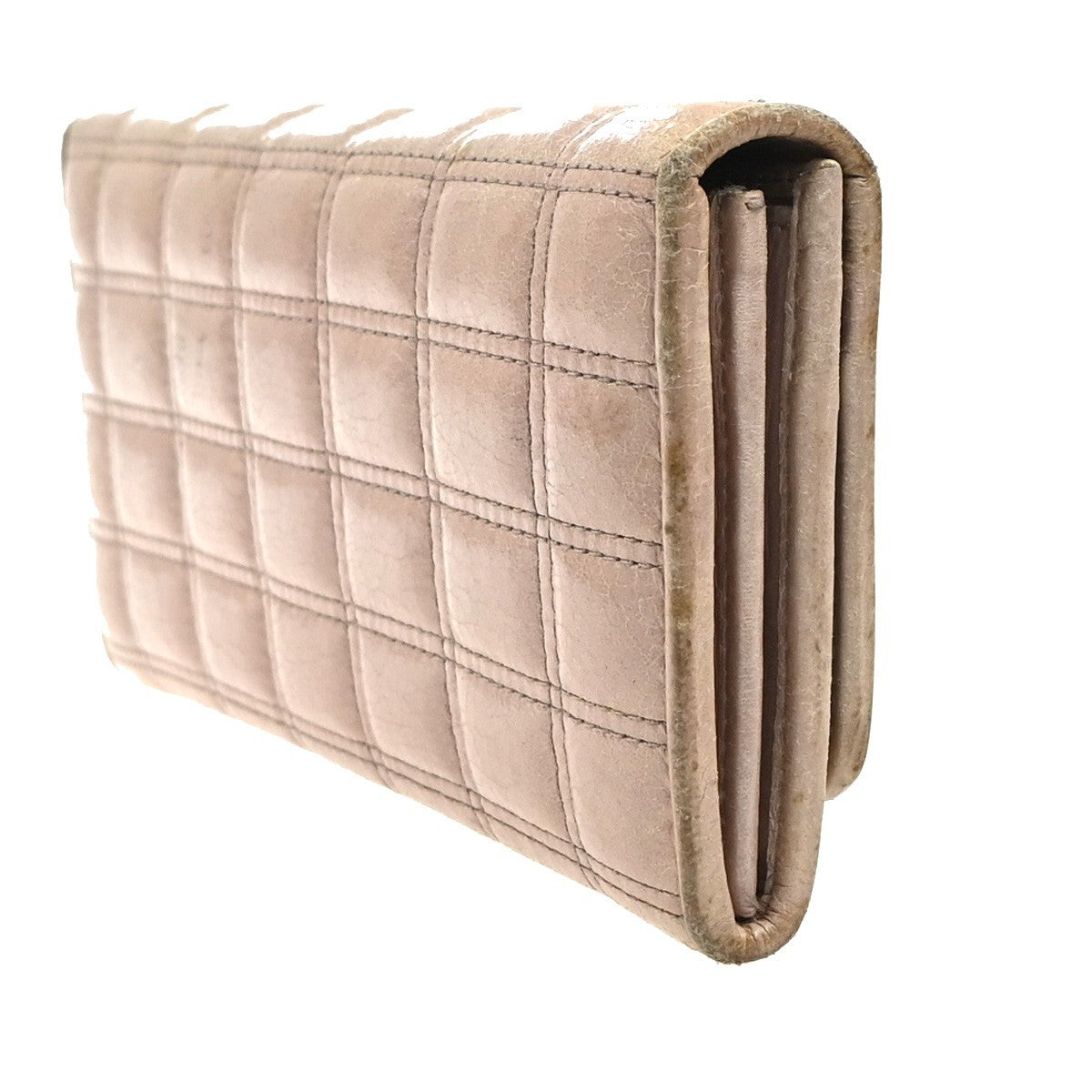 PRADA Logo Bifold Flap Long Wallet  Quilted Leather Pink Beige GHW Italy 01KD035