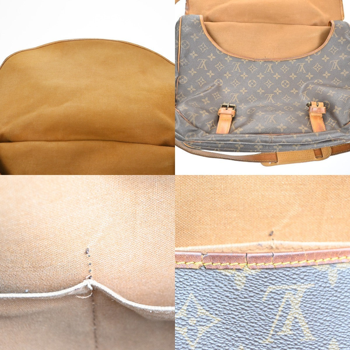 LOUIS VUITTON Logo Saumur 43 Shoulder Bag Monogram Leather Brown M42252 32KC654