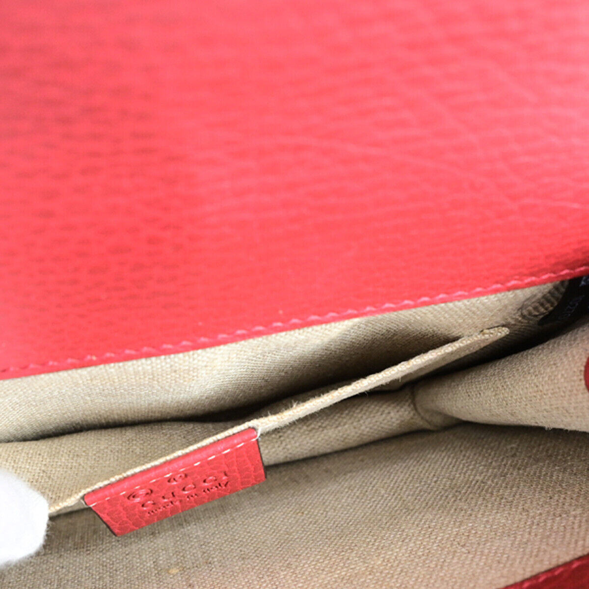 GUCCI Logo Interlocking G Chain Mini Shoulder Bag Leather Red GHW Italy 52YG617