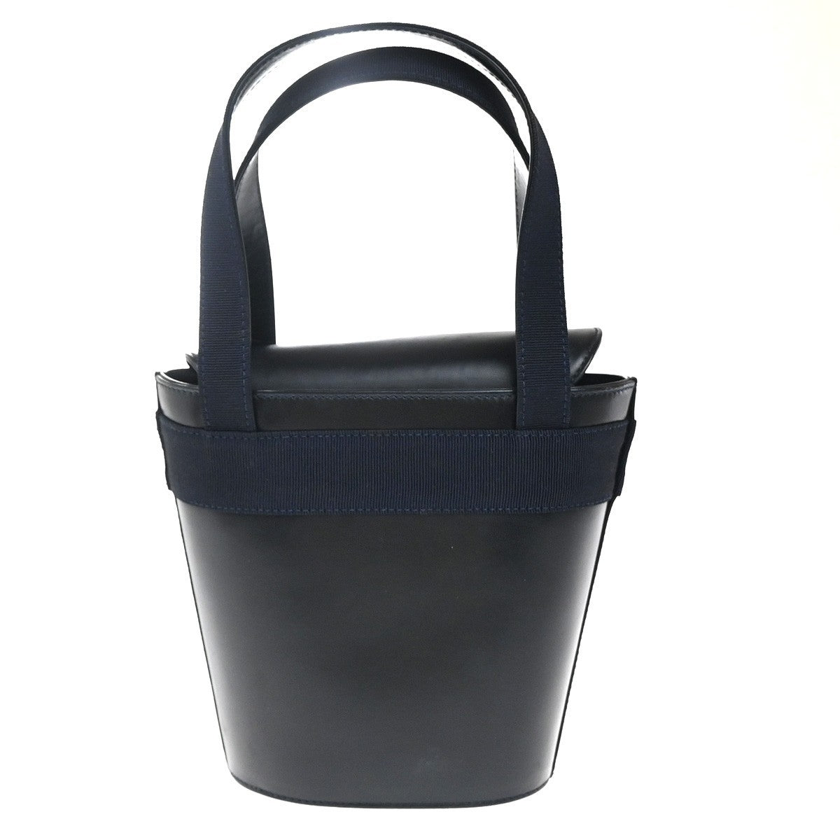 SALVATORE FERRAGAMO Logo Vara Hand Bag Leather Canvas Navy Blue GHW 80EG283