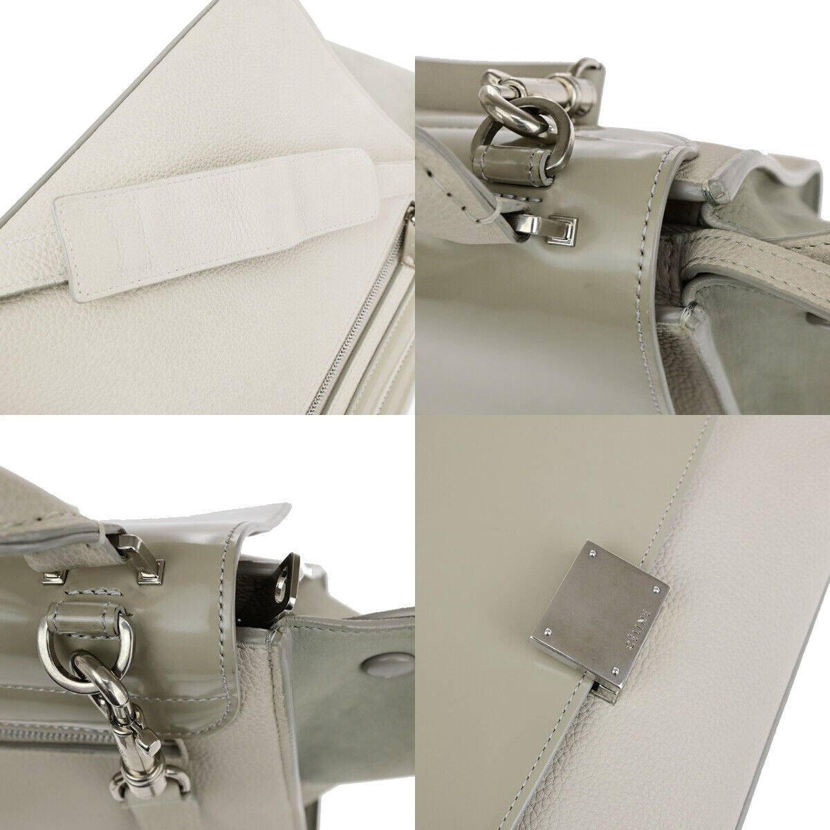 CELINE Logo Trapeze 2Way Shoulder Hand Bag Suede Patent Leather Beige 83YF548
