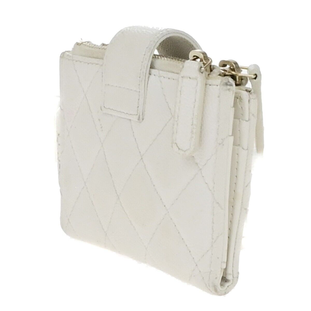 CHANEL CC Logo Bifold Compact Wallet Grained Calfskin Leather White GHW 30ED889