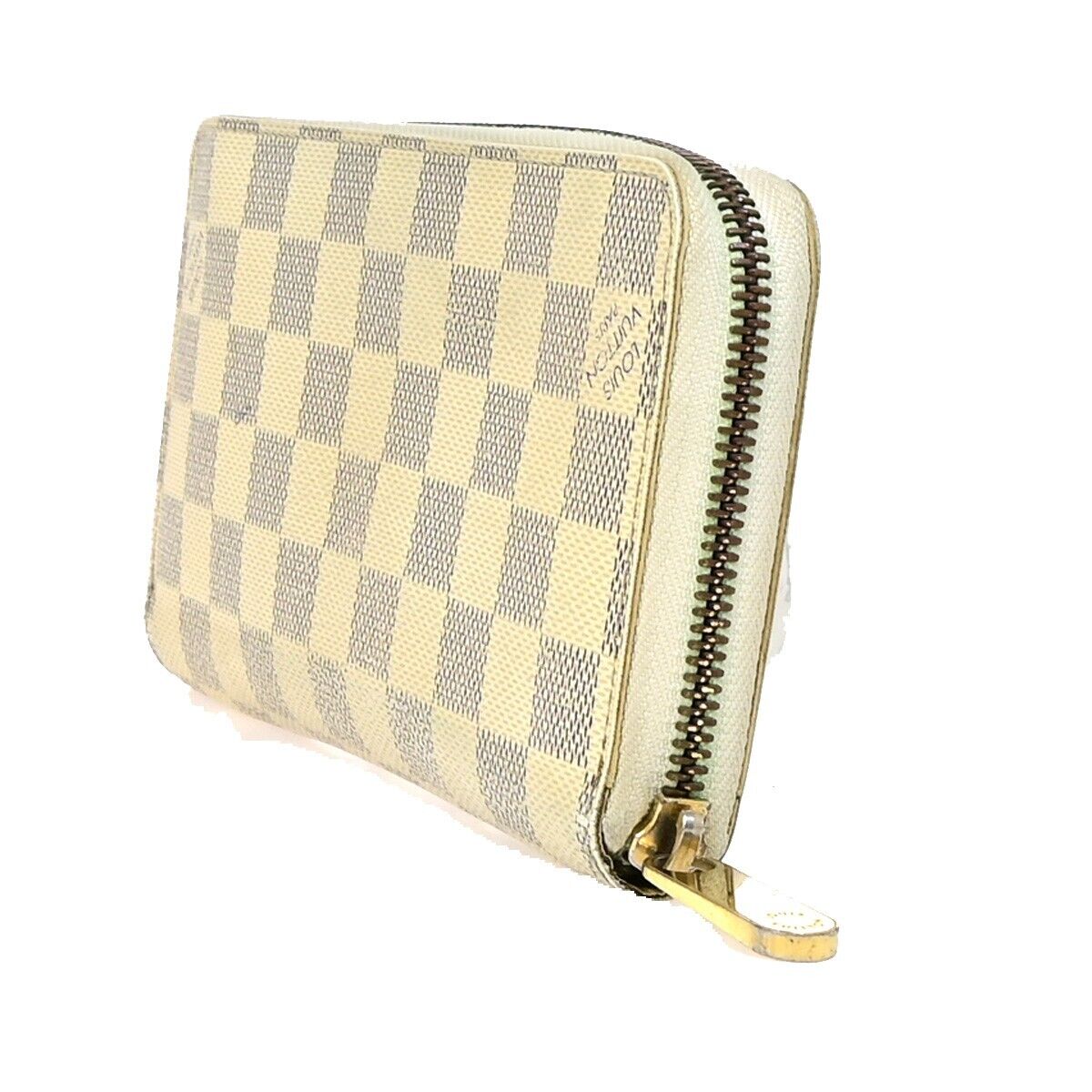LOUIS VUITTON Zippy Wallet Purse Damier Azur Leather White N60019 05EB293