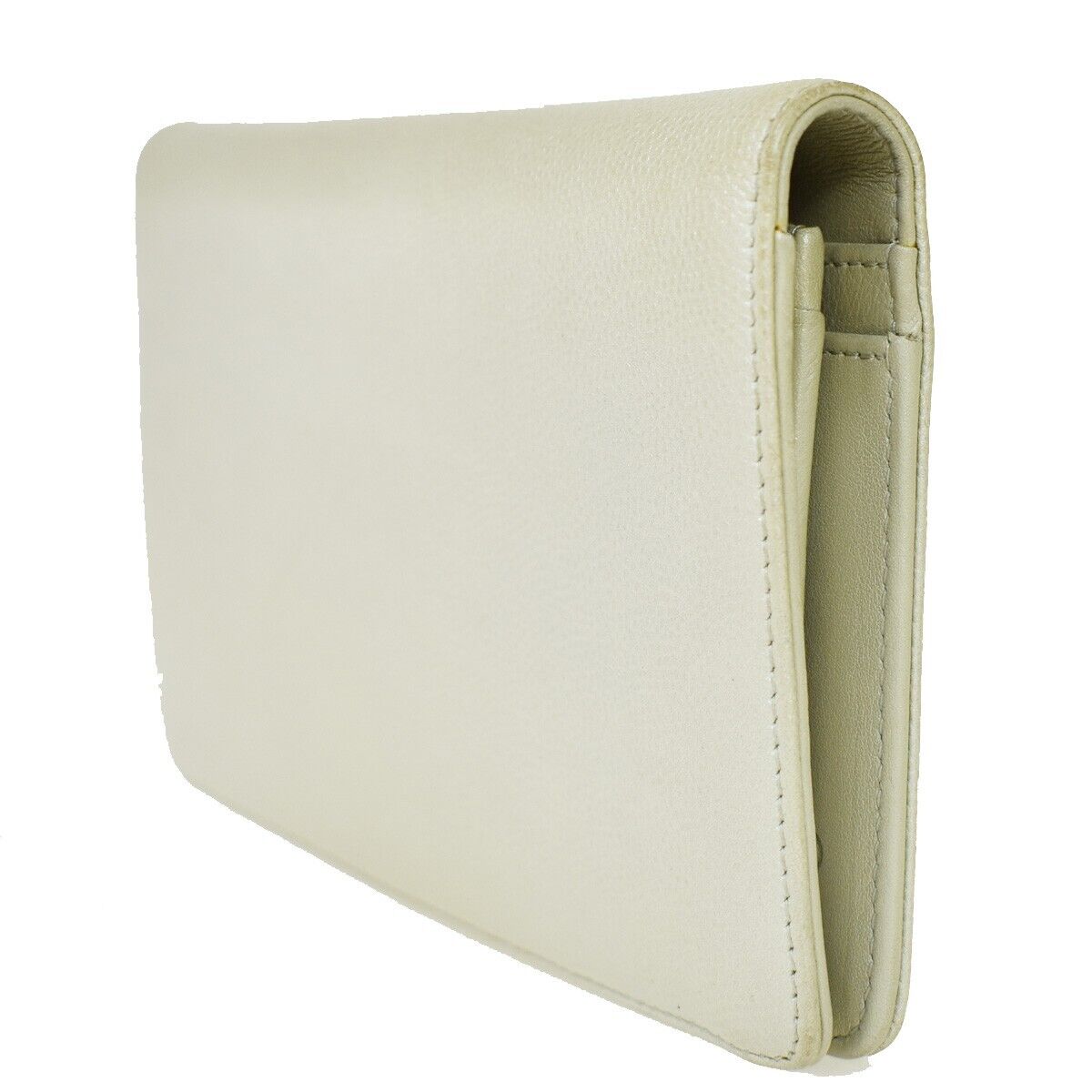 CHANEL CC Logo Long Bifold Wallet Purse Caviar Leather Ivory Italy 32JH714