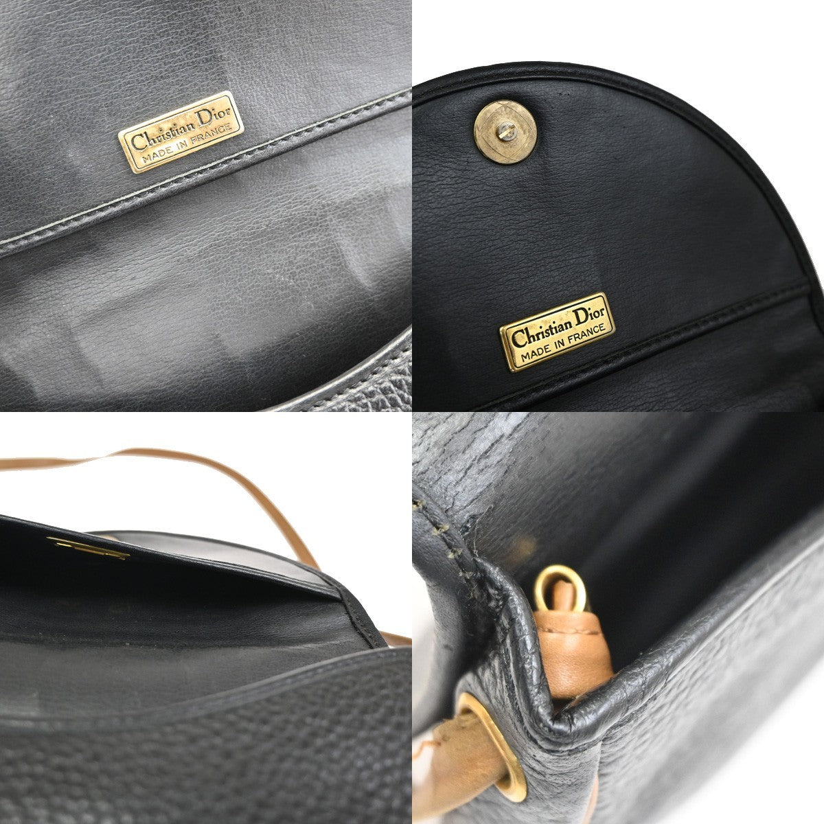 CHRISTIAN DIOR CD Logo Shoulder Hand Bag Leather Black GHW Italy 66CA702