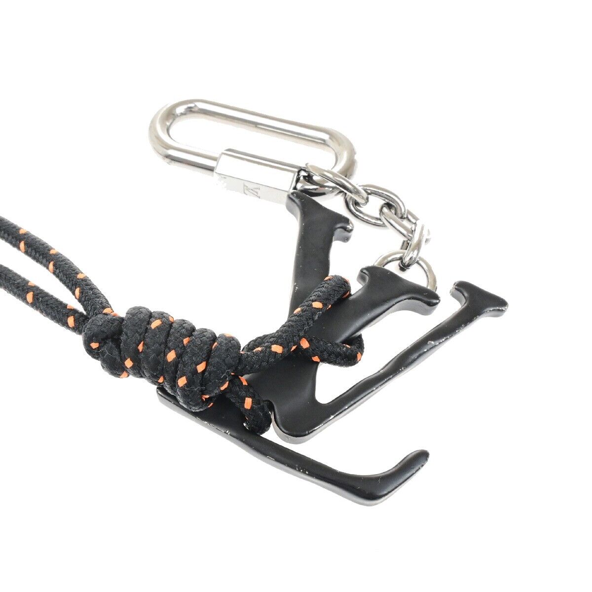 LOUIS VUITTON Porete Cles LV Shaped Rope Key Chain Black Silver MP2617 32ED466