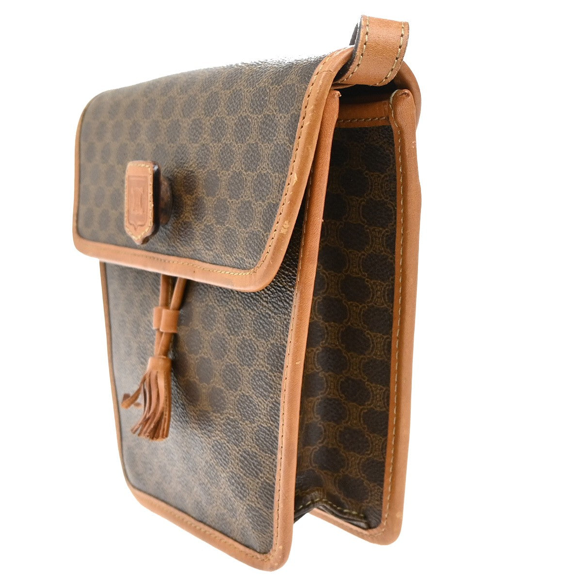 CELINE Logo Macadam Pattern Shoulder Bag PVC Leather Brown GHW Italy 36YH758