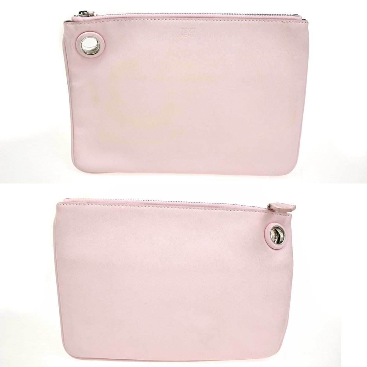 FENDI 3 Set Clutch Pouch Bag Leather Orange Pink Black SHW 34TA570