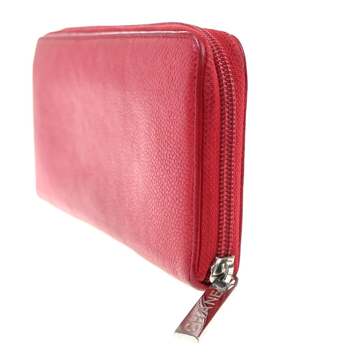 CHANEL CC Logo Zipper Around Wallet Grained Calfskin Leather Red SHW 35KP548