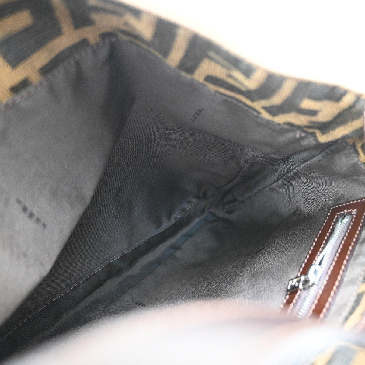 FENDI Logo Mamma Zucca Pattern Shoulder Bag Canvas Leather Brown Italy 28RF622