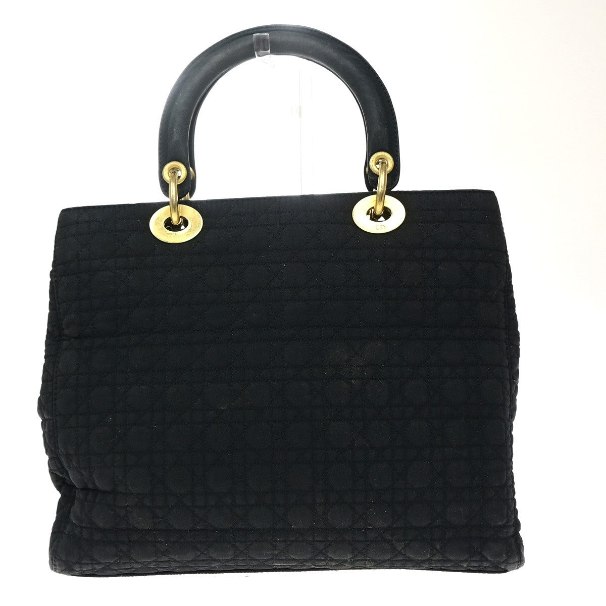 CHRISTIAN DIOR Logo Lady Cannage Hand Bag Nylon Leather Black GHW Italy 89EG409