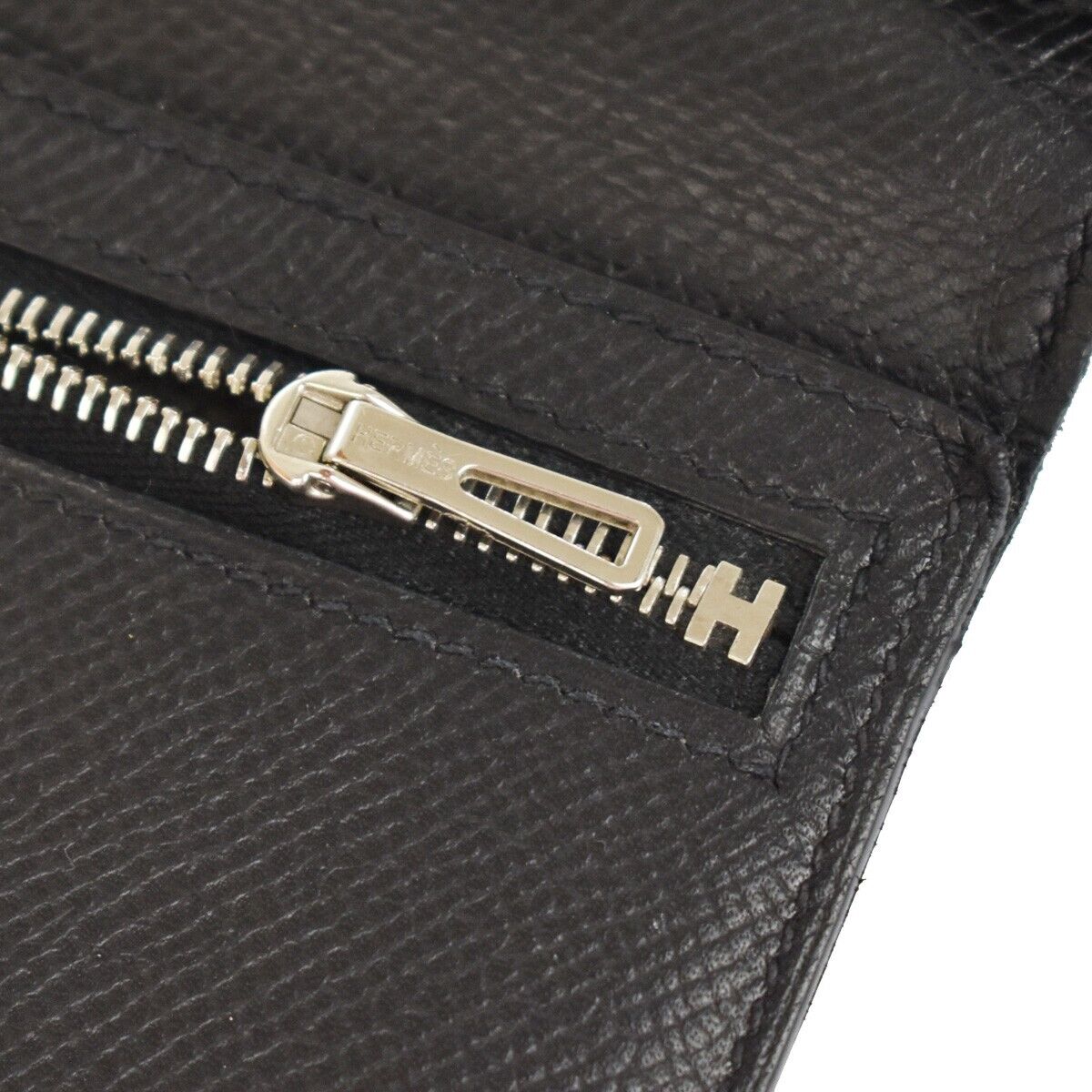 HERMES Logos Bearn Long Bifold Wallet Purse ▢L Veau Epsom Leather Black 85YC192