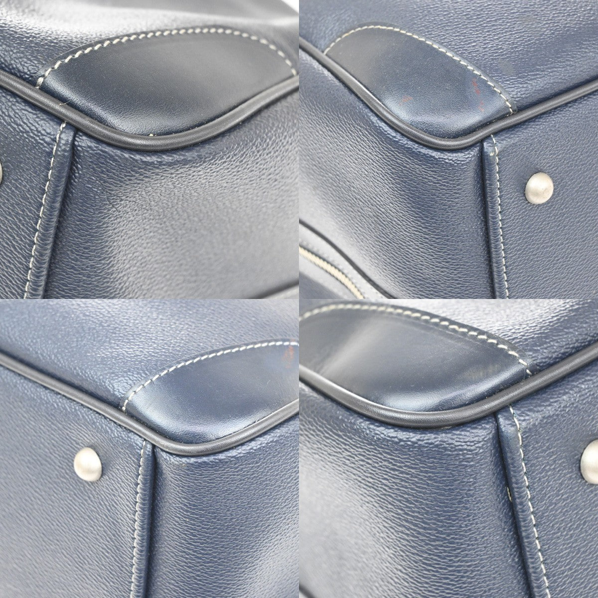 BURBERRY Golf Logo Nova Check Pattern Boston Bag Leather Navy Beige SHW 05CB019