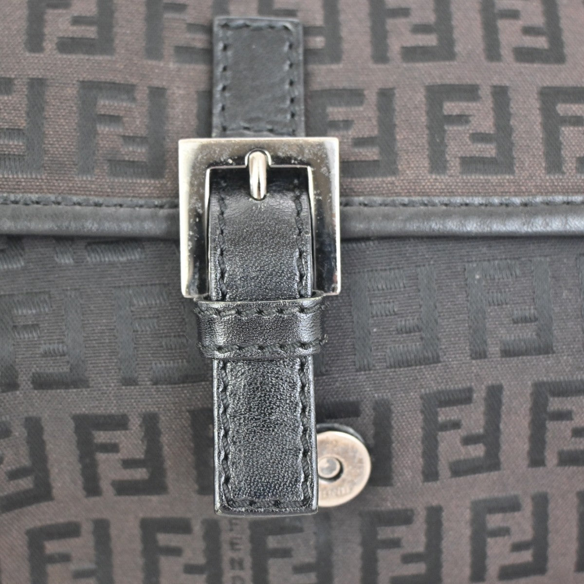 FENDI Zuccino Shoulder Cossbody Bag Canvas Leather Brown Black SHW Italy 36KC904