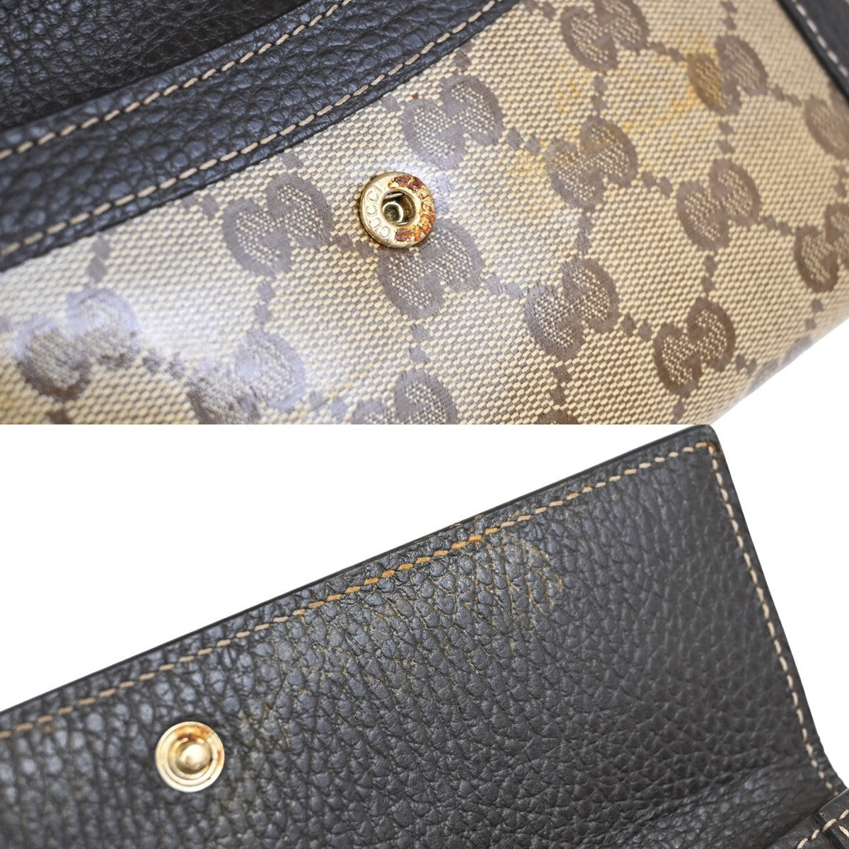 GUCCI Logo Crystal GG Pattern Long Wallet Coating Canvas Leather Brown 63EE258