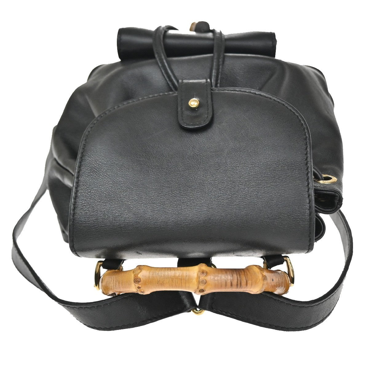 GUCCI Logo Bamboo Drawstring Backpack Bag Leather Black GHW Italy 85CA872