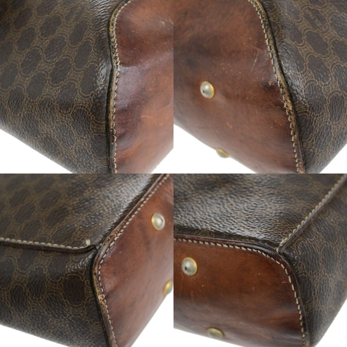 CELINE Logo Macadam Pattern Shoulder Bag PVC Leather Brown Italy Gold 08EB711