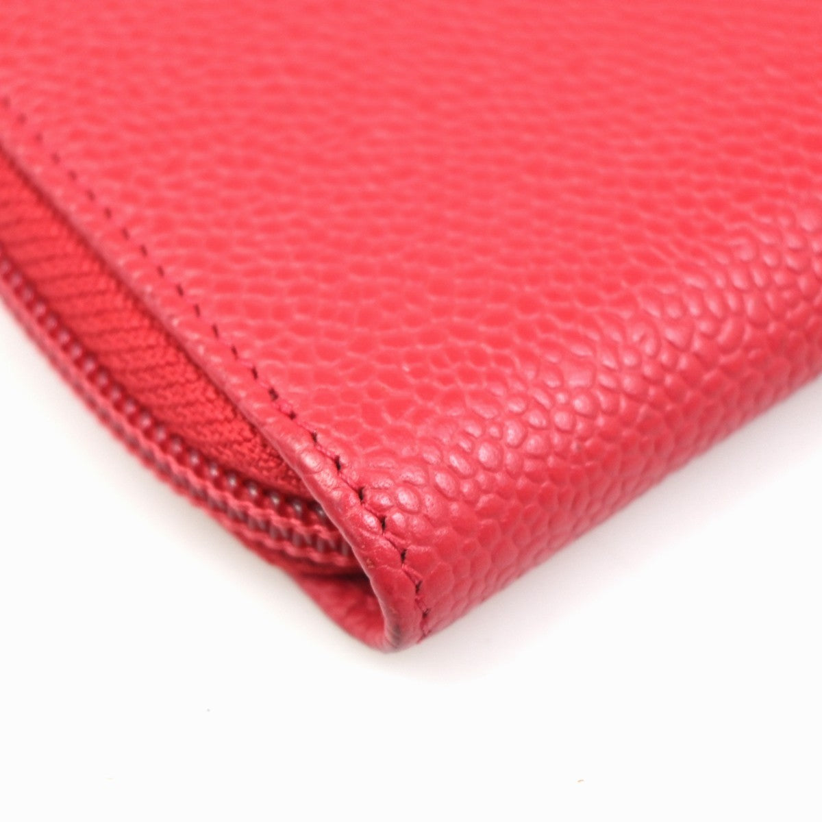 CHANEL CC Logo Zip Around Coin Wallet Grained Calfskin Leather Red Italy 87RL776