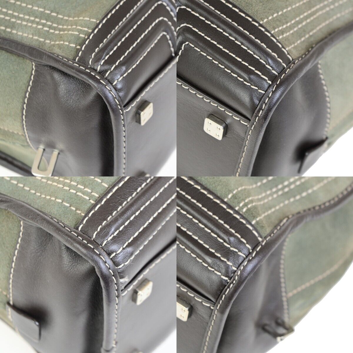 LOEWE Logo Anagram Amazona 28 Hand Bag Suede Leather Green Brown Spain 87FB191