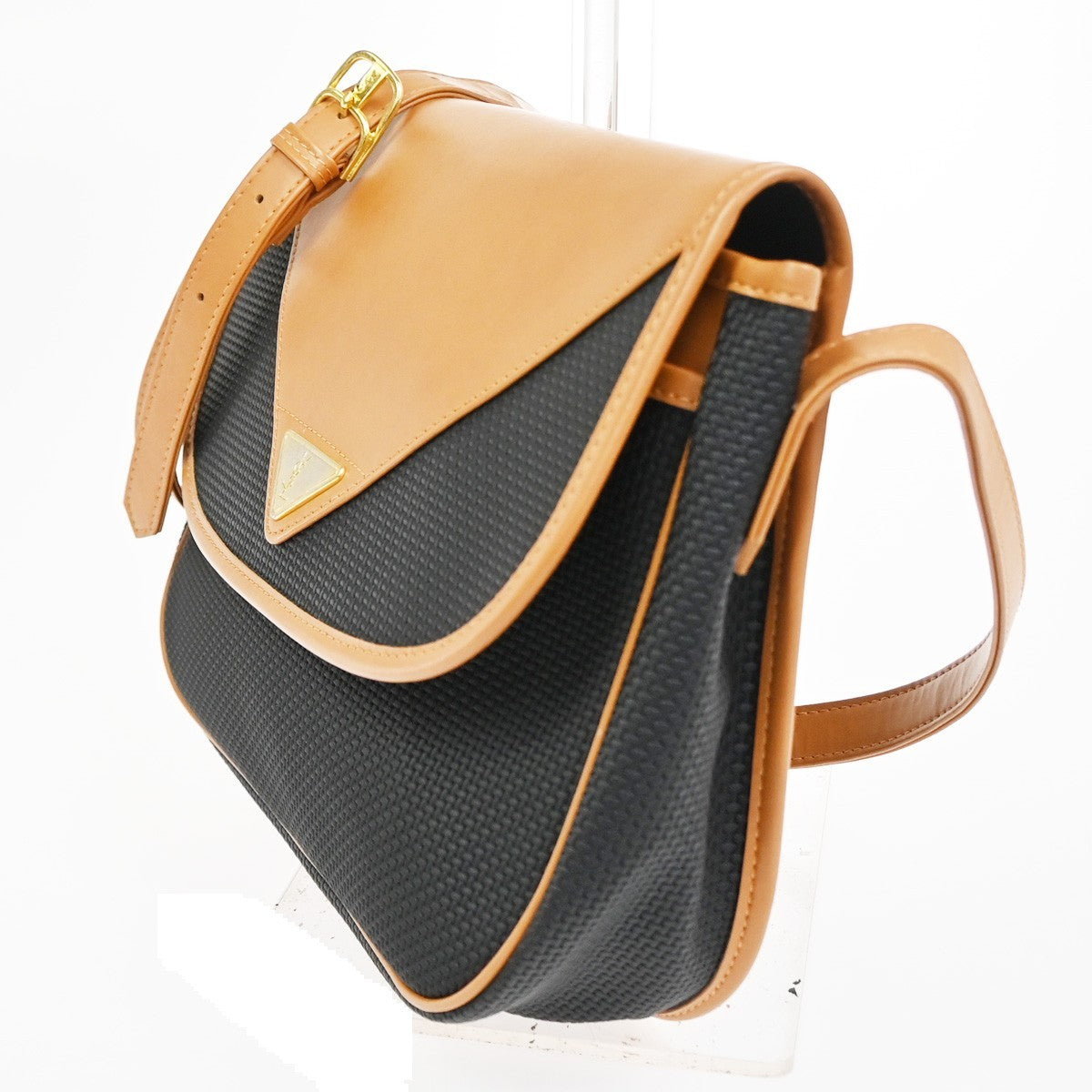 YVES SAINT LAURENT YSL Logo Shoulder Bag PVC Leather Black Brown GHW 33TA632