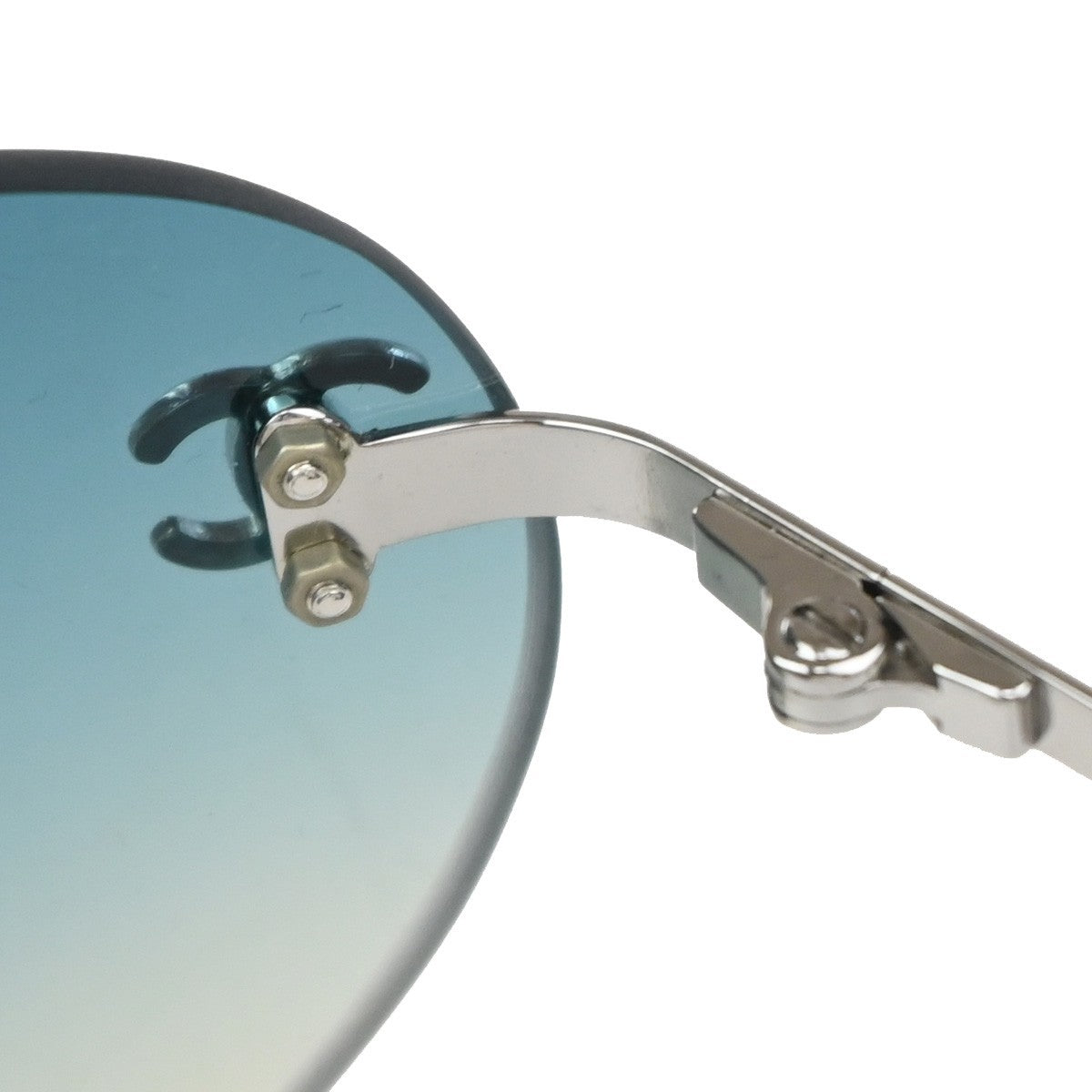CHANEL Rimless Logo Sunglasses Eye Wear Plastic Metal Blue Silver 4013 60CA988