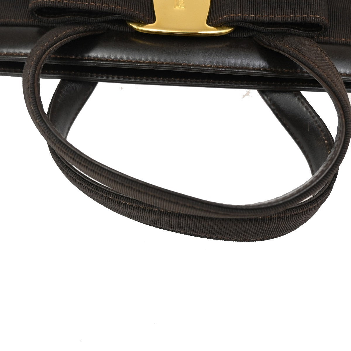 SALVATORE FERRAGAMO Vara 2Way Hand Bag Canvas Leather Brown Gold Italy 64TA067
