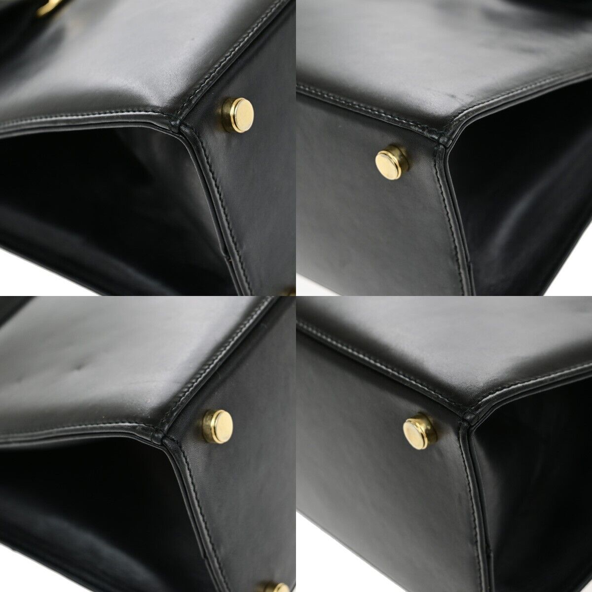 SALVATORE FERRAGAMO Logo Vara Hand Bag Canvas Leather Black Gold Italy 67ED785