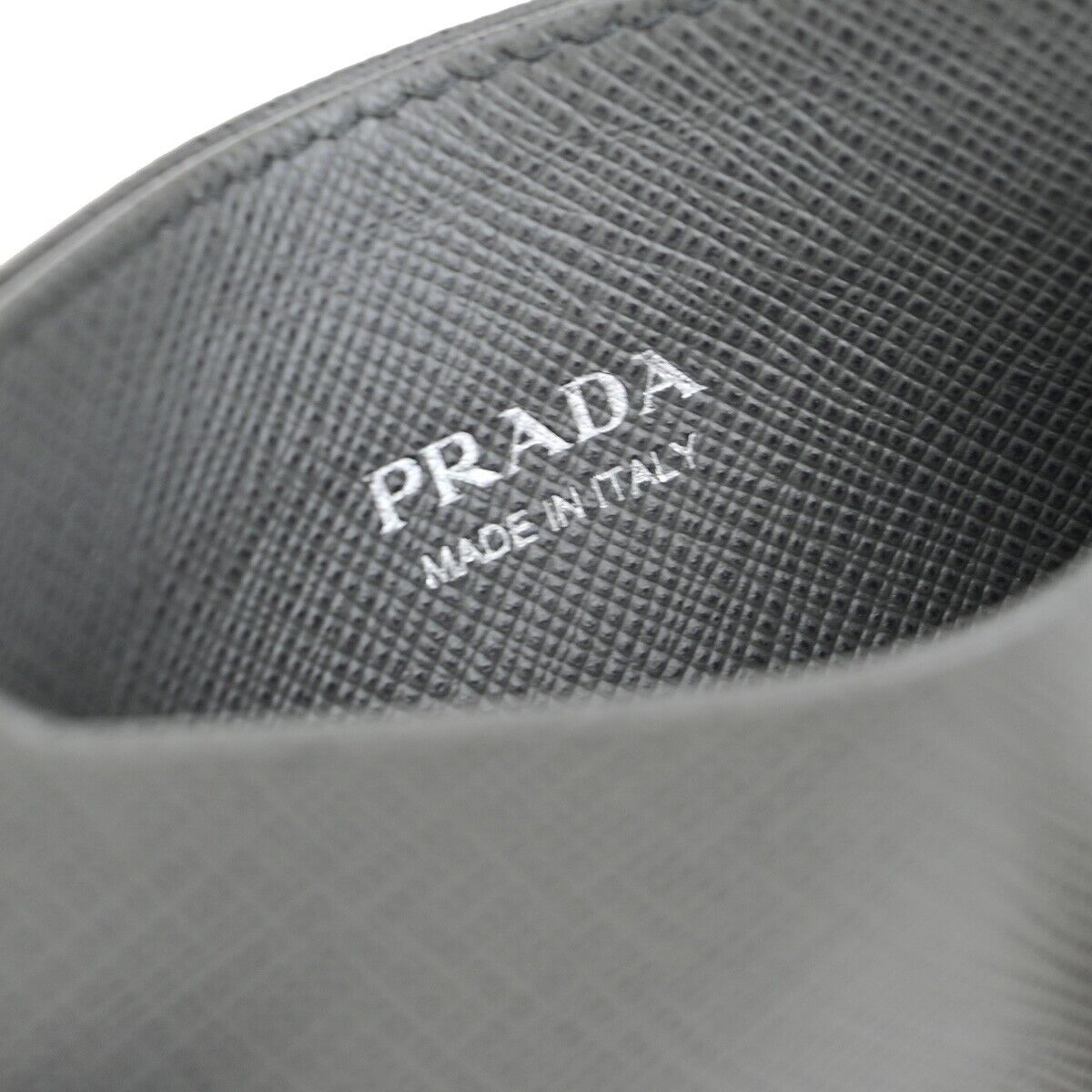 PRADA Logo Saffiano Card Case Leather Gray SHW Italy 60SJ353