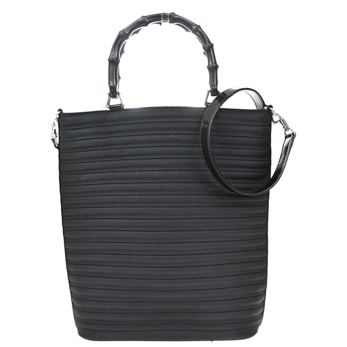 GUCCI Logo Bamboo 2Way Shoulder Hand Bag Canvas Leather Black SHW 30KB571