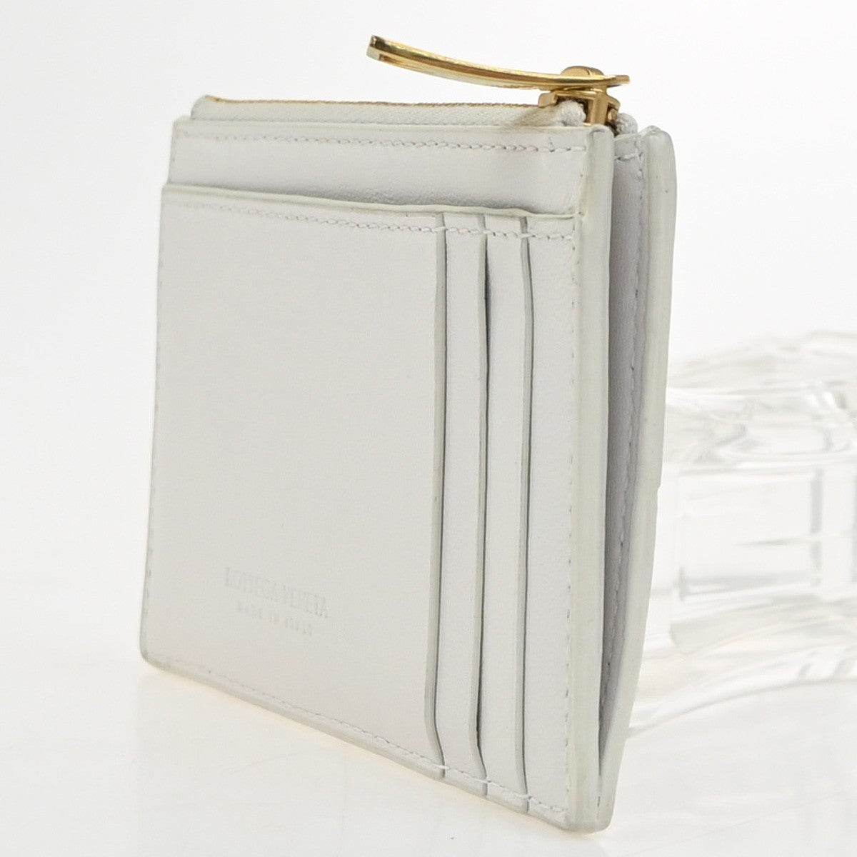BOTTEGA VENETA Logo Cassette Card Coin Case Wallet Leather White GHW 65KD082