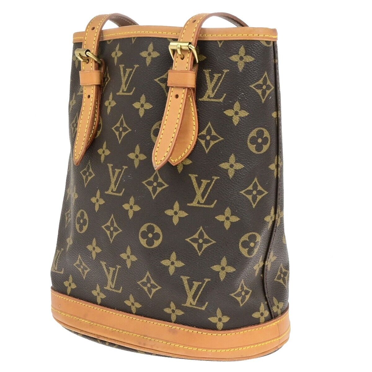 LOUIS VUITTON BUCKET PM Shoulder Tote Bag Monogram Leather Brown M42238 33ED400