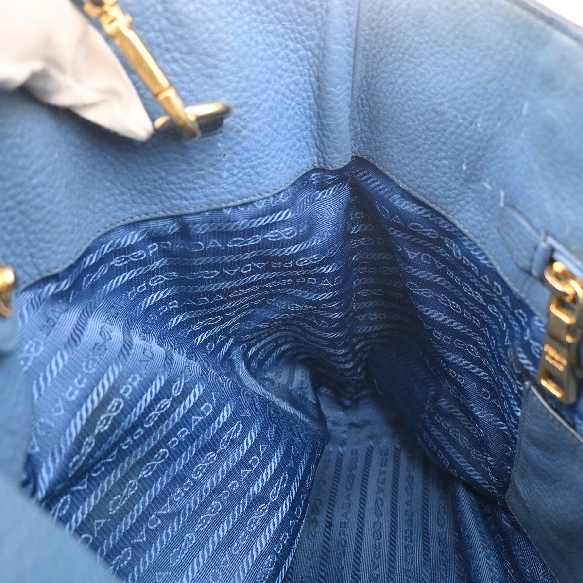 PRADA Logo 2way Shoulder Hand Bag Vitello Daino Leather Blue GHW 76MA442