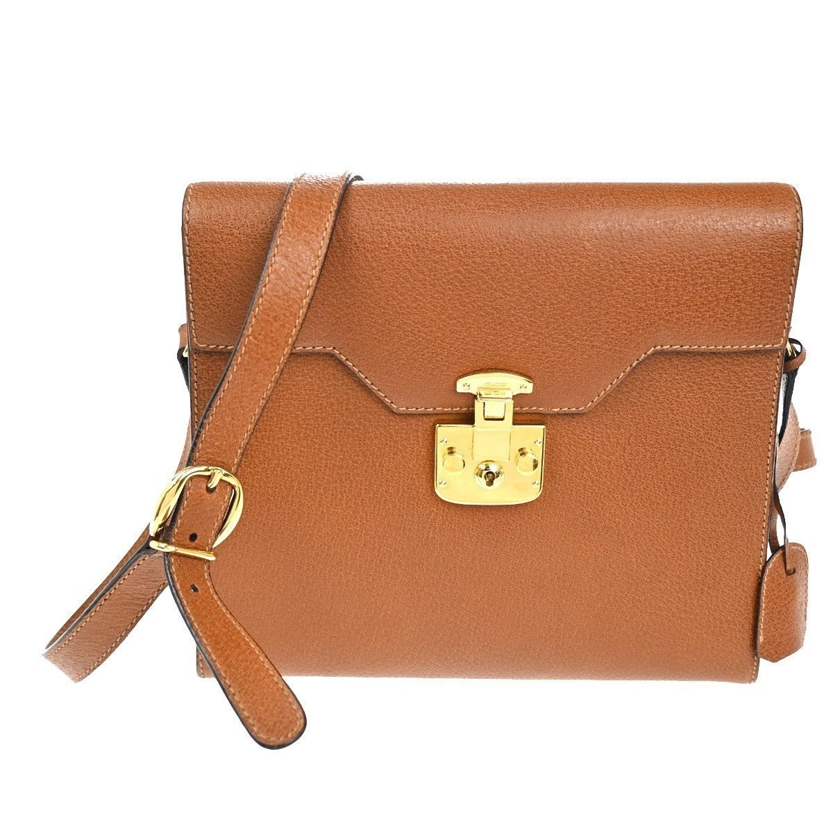 GUCCI Lady Lock Crossbody Shoulder Bag Leather Brown Gold Italy 11TA465