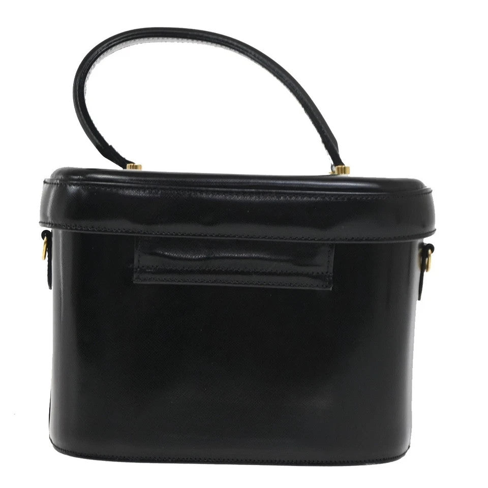 9.Live GIANNI VERSACE Sun Vanity Hand Bag Leather Black Gold-Plated 33KB766