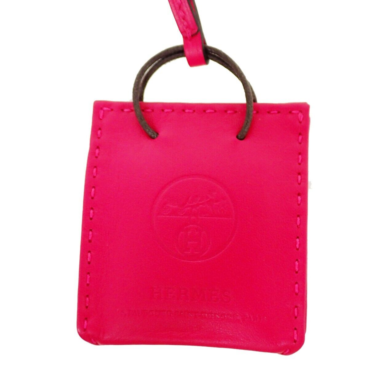 HERMES H Logo Sac Orange Bag Charm Leather Pink Bag Accessory 84RH697