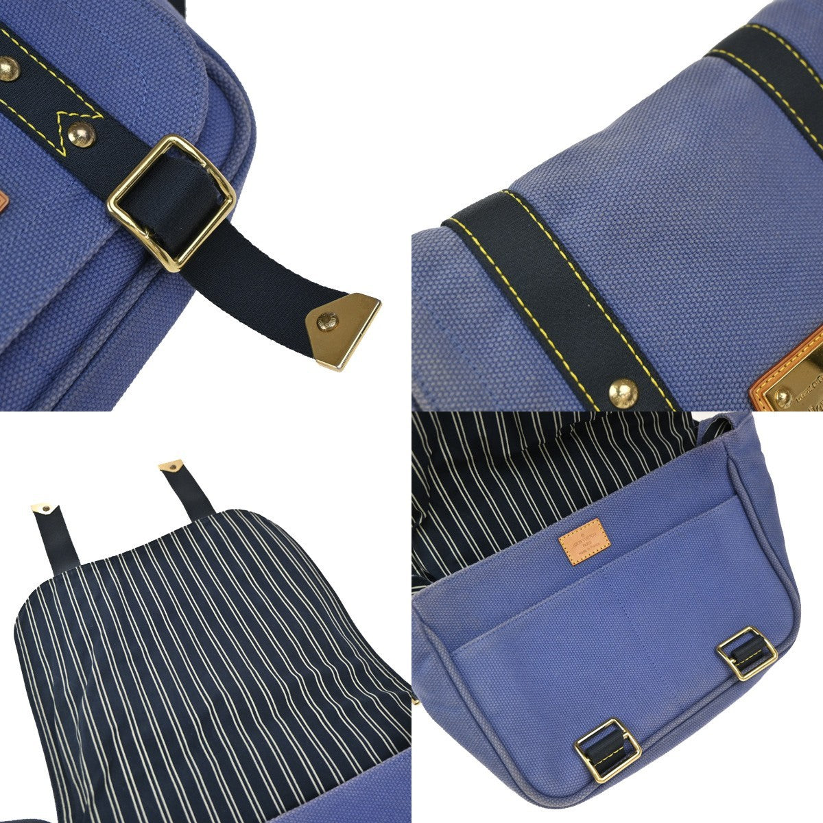 LOUIS VUITTON Busas PM Shoulder Bag Antigua Canvas Leather Blue M40073 65KP572