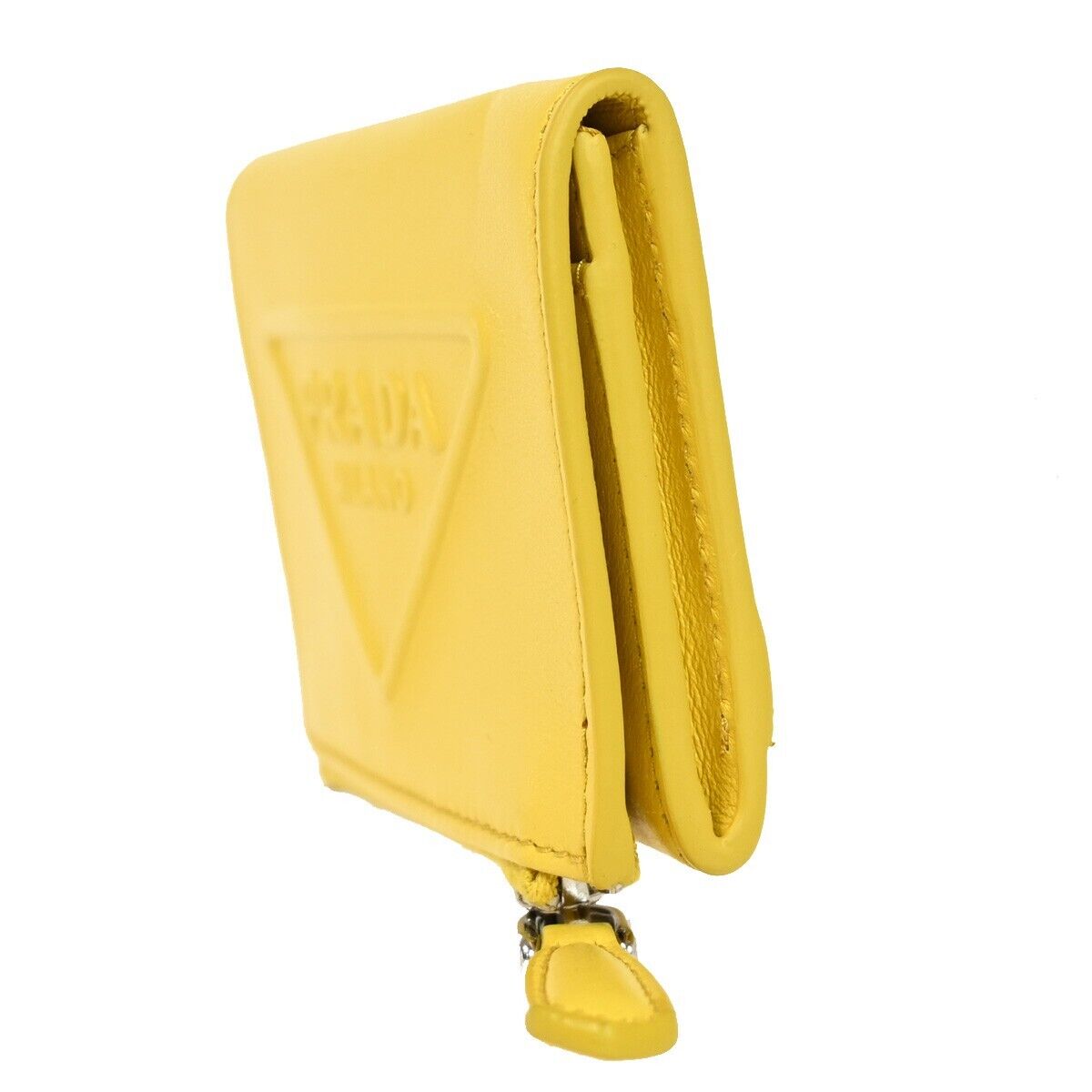 PRADA MILANO Logo Bifold Coin Case Wallet Purse Leather Yellow Italy 33FA304