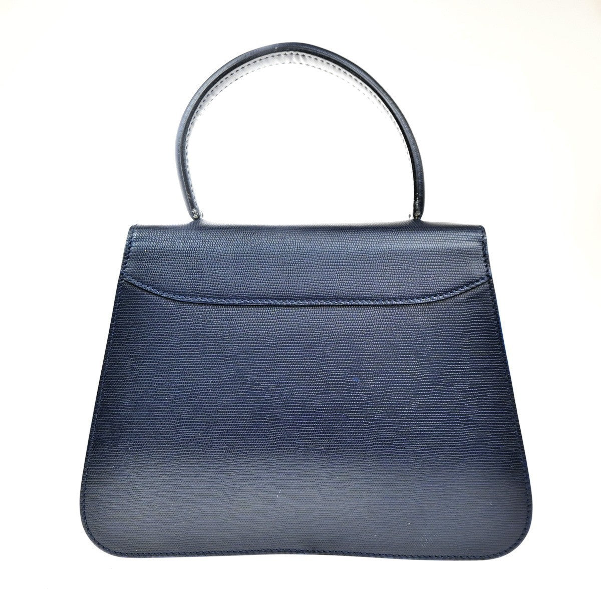 CELINE Circle Logo Tote Hand Bag Embossing Leather Navy Blue GHW 62KC507
